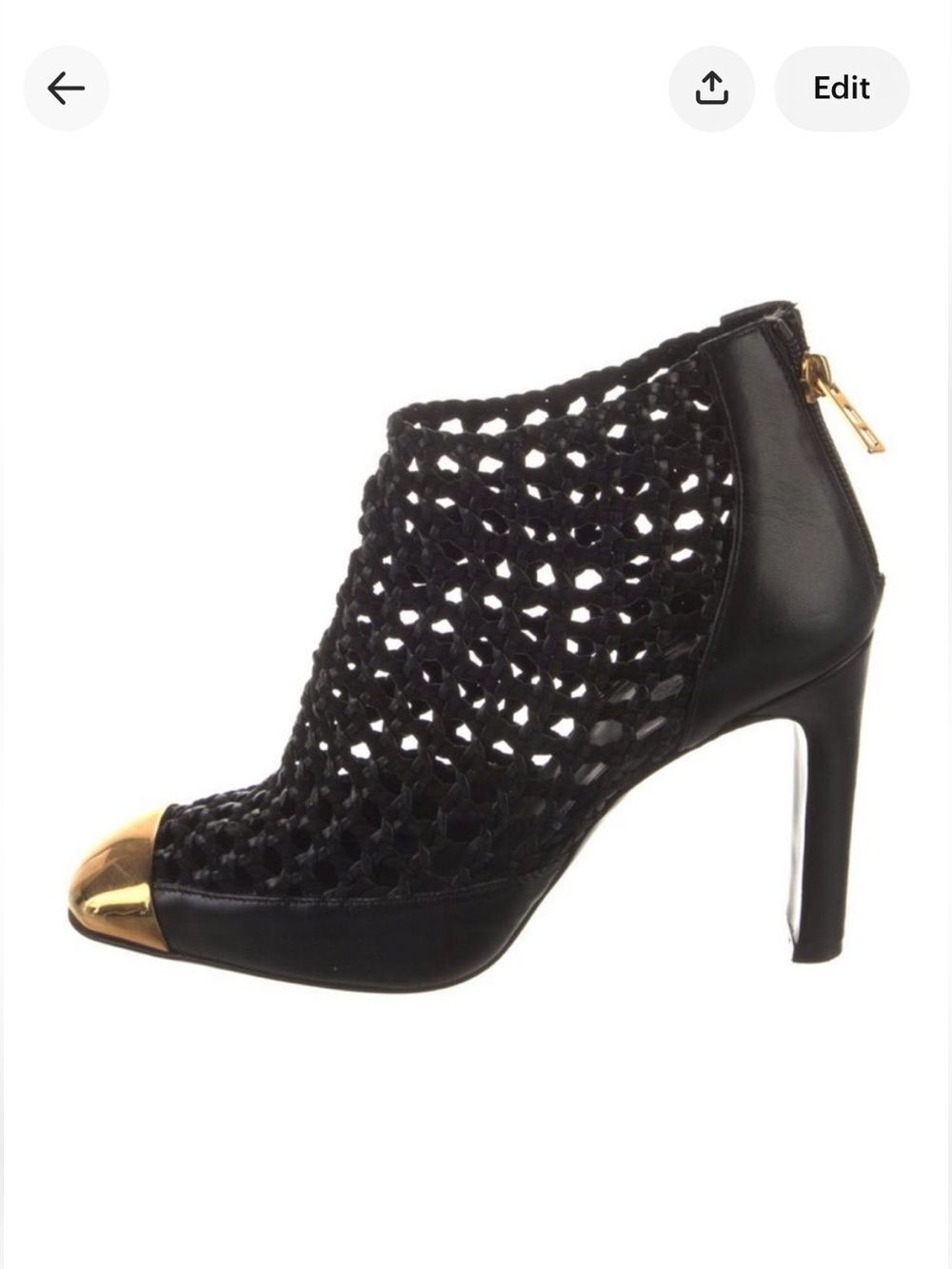 Hermes woven black leather and gold toe cup boots, US8